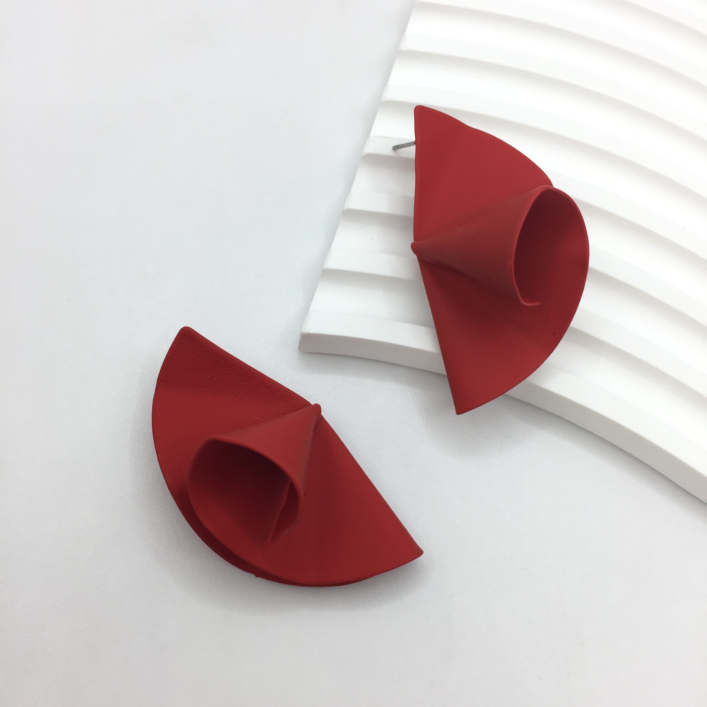 Geometric Asymmetric Earrings Black Red Fashion