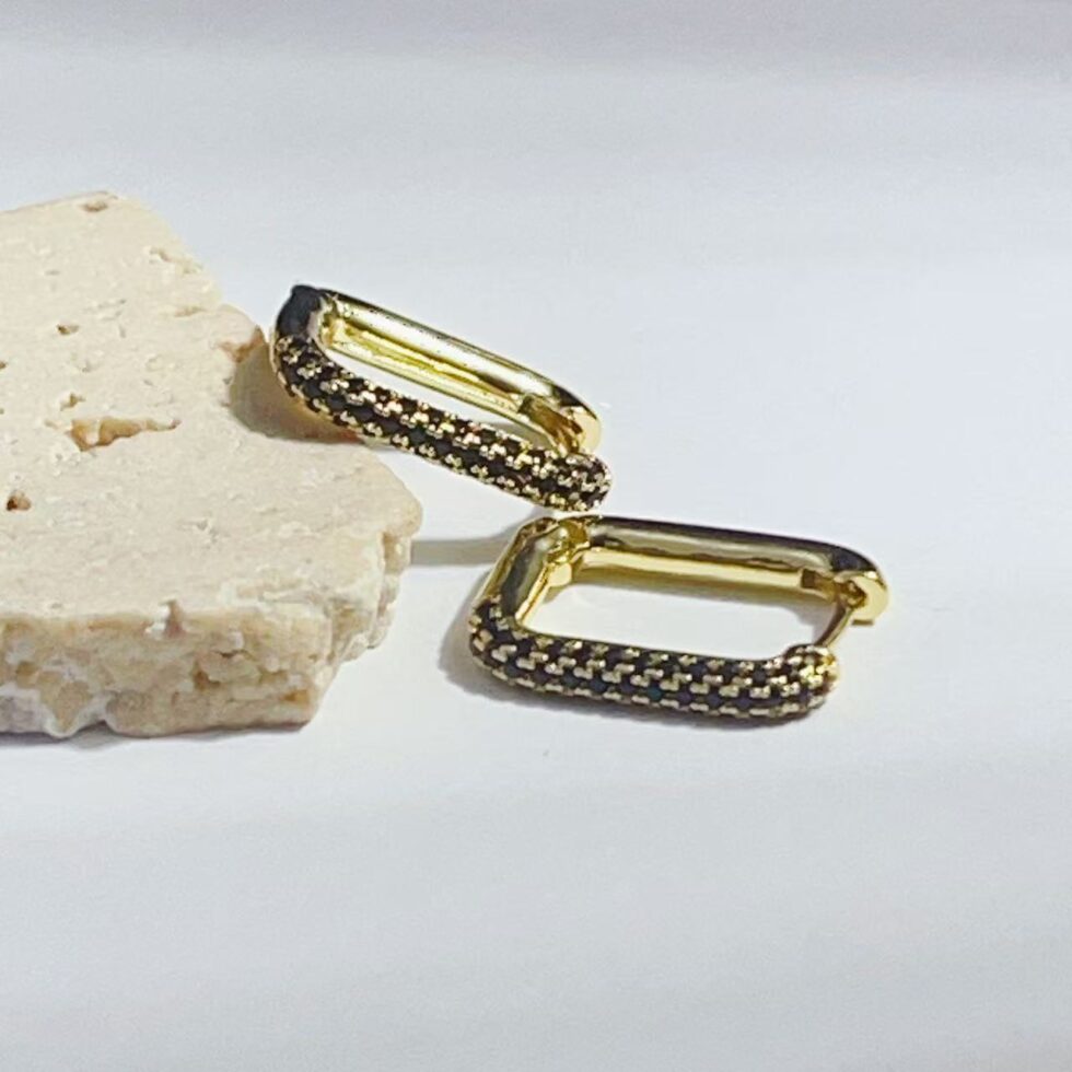 Wholesale Copper Rectangular U-Shaped Earrings with Colorful Diamonds - image 9