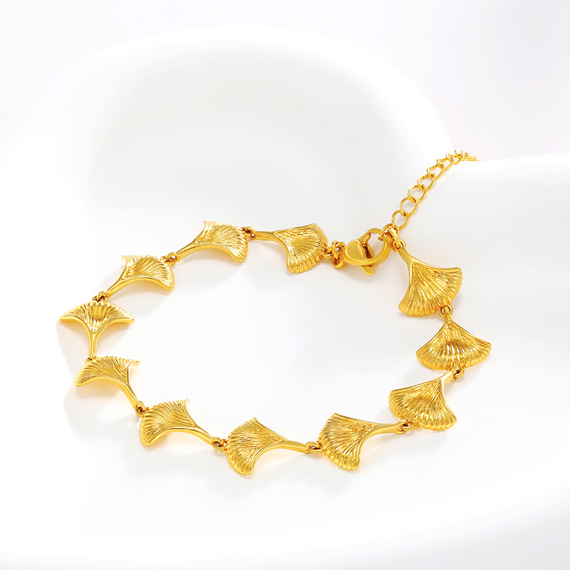 Wholesale 24K Gold Plated Ginkgo Leaf Bracelet Women Fashion - image 3