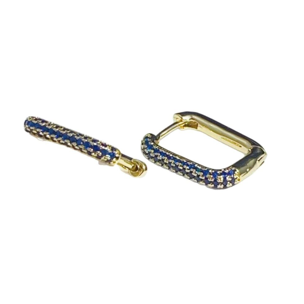 Wholesale Copper Rectangular U-Shaped Earrings with Colorful Diamonds - image 5