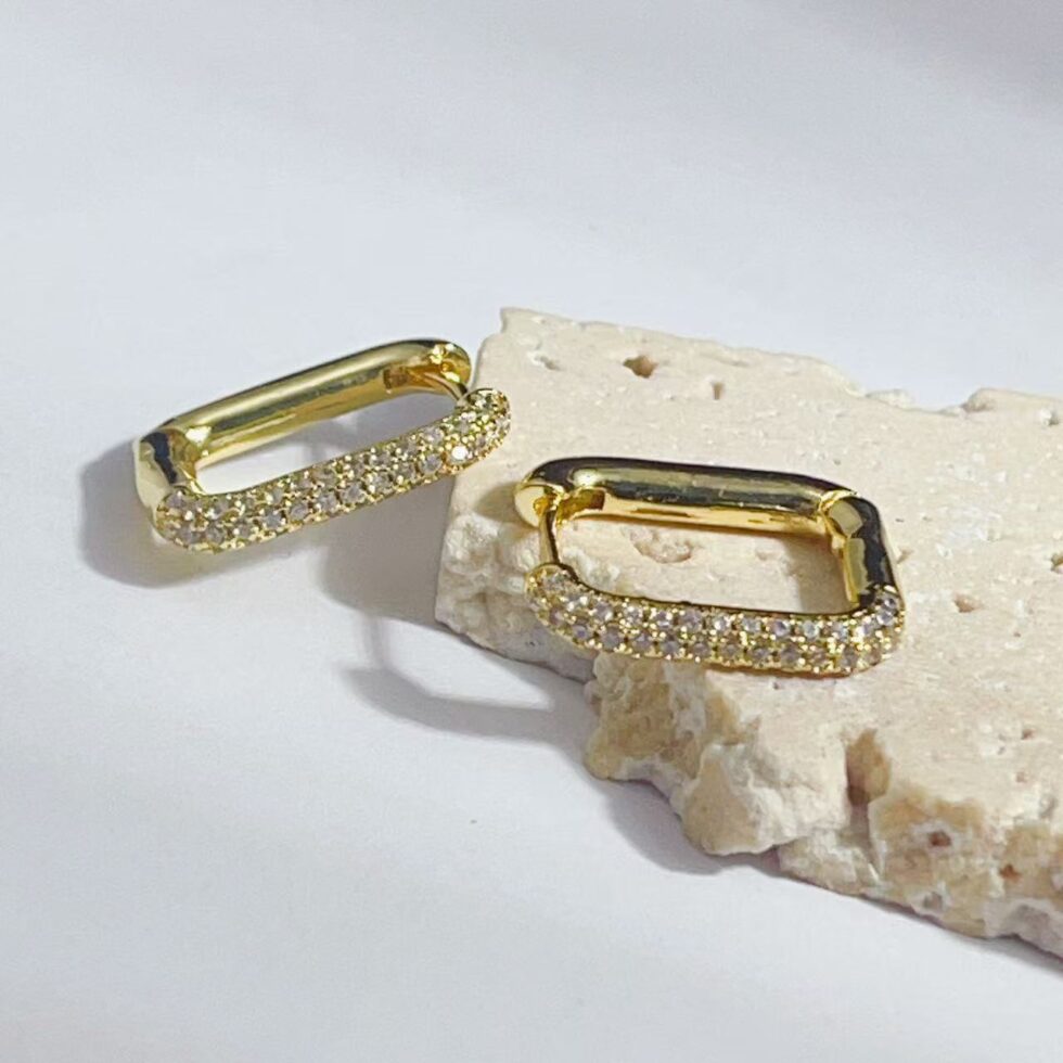 Wholesale Copper Rectangular U-Shaped Earrings with Colorful Diamonds - image 4