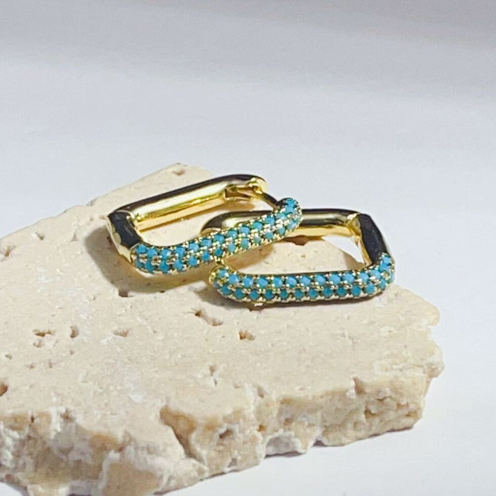 Wholesale Copper Rectangular U-Shaped Earrings with Colorful Diamonds - image 3