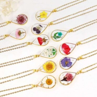 Wholesale Natural Dried Flower Necklaces | Bulk Stainless Steel Preserved Floral Jewelry Manufacture - Detail 1