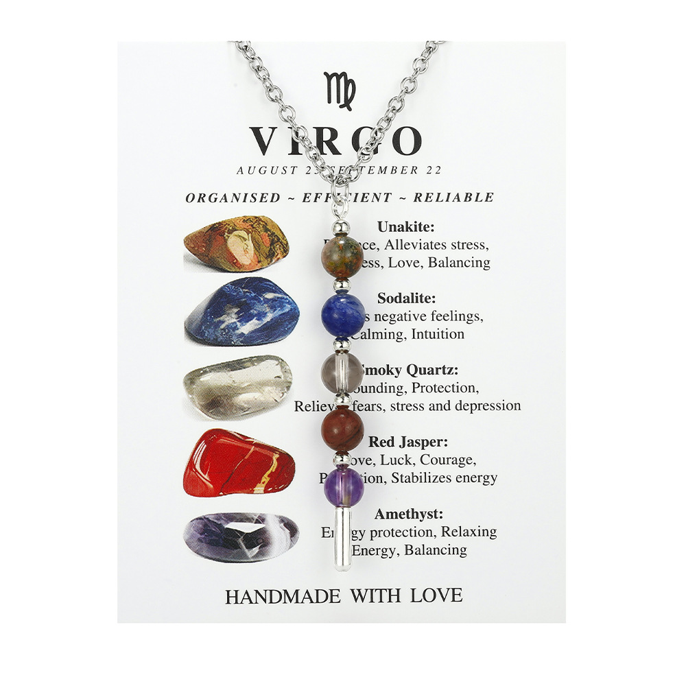 Zodiac Stone Bead Necklaces Stainless Steel Chain