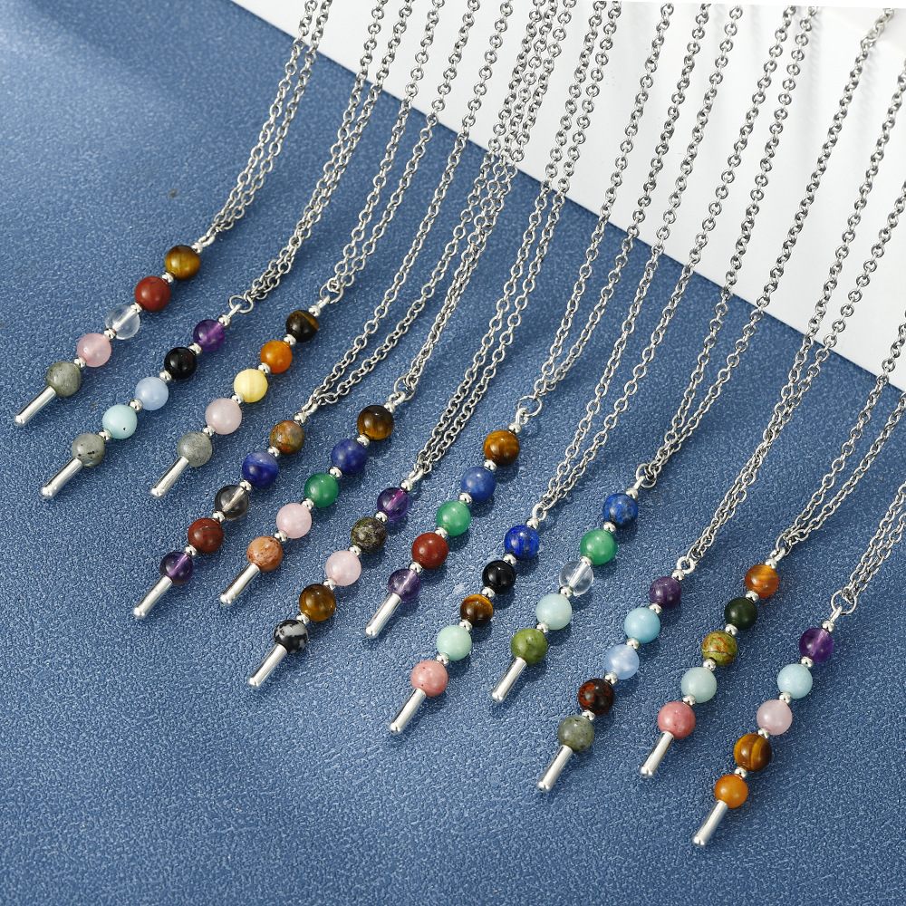 Zodiac Stone Bead Necklaces Stainless Steel Chain