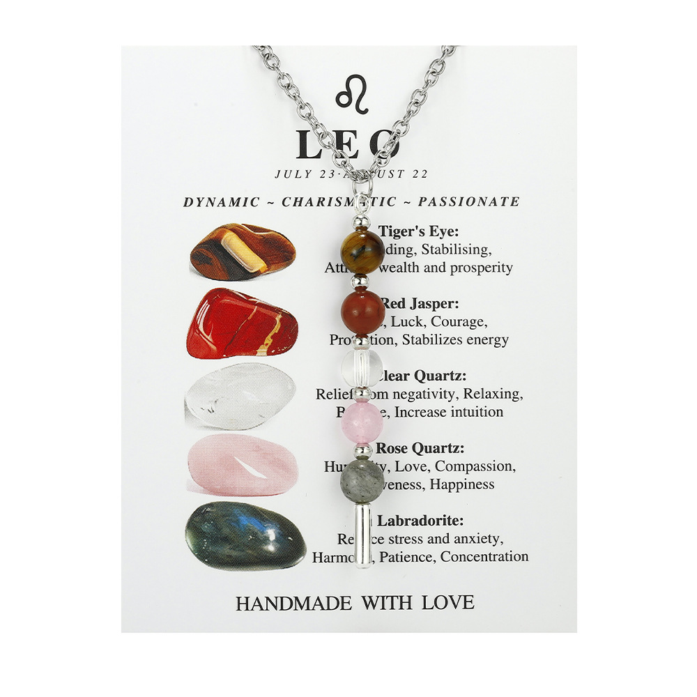 Zodiac Stone Bead Necklaces Stainless Steel Chain