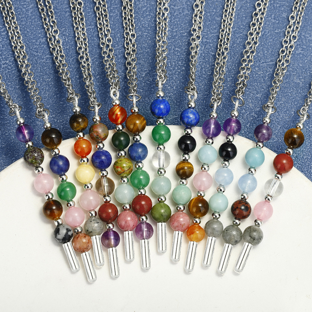 Zodiac Stone Bead Necklaces Stainless Steel Chain