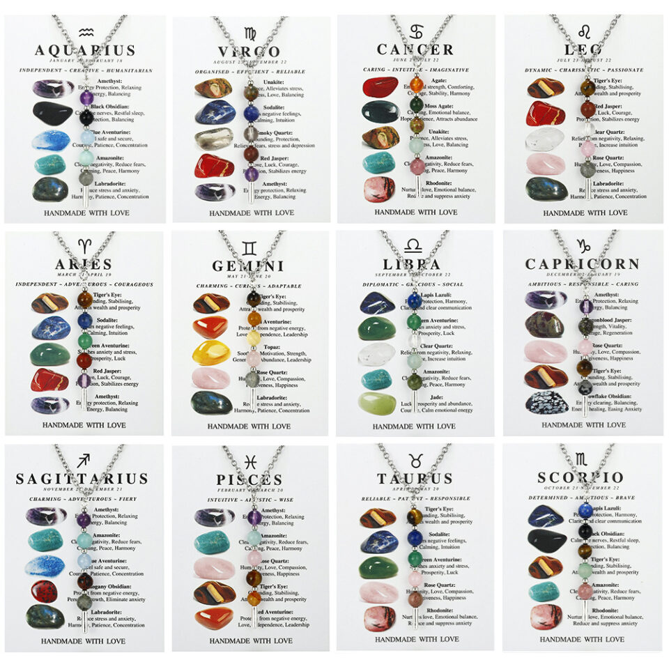 Wholesale Zodiac Stone Bead Necklaces Stainless Steel Chain - Detail 1
