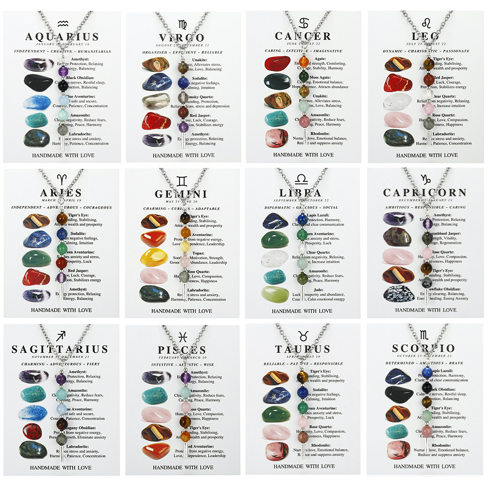 Wholesale Zodiac Stone Bead Necklaces Stainless Steel Chain - Detail 1