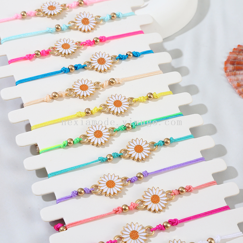 Daisy Charm Bracelets with Colorful Thread