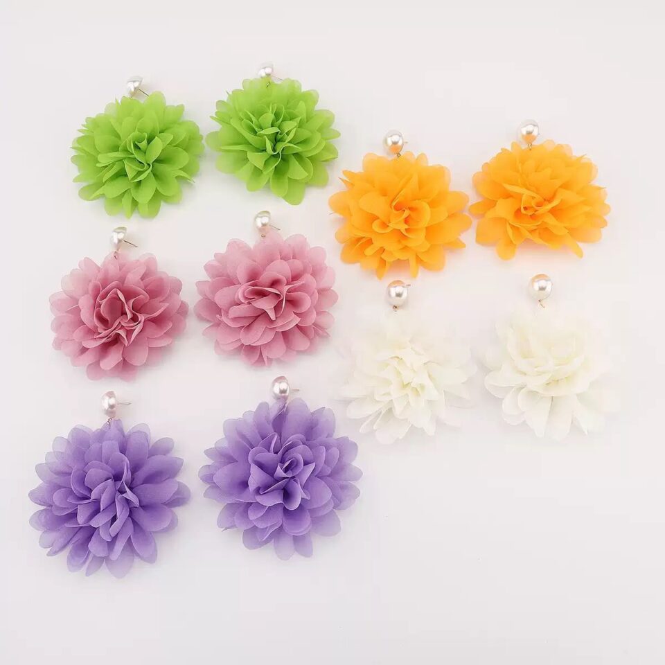 Wholesale Exaggerated Pearl Flower Earrings Dopamine Fashion - Detail 1